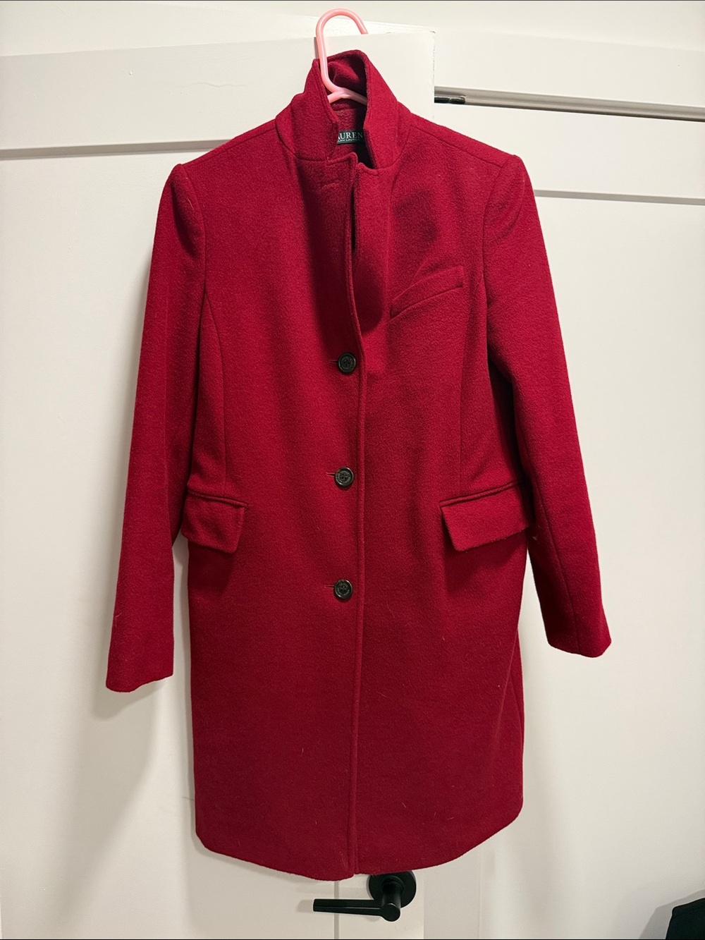 Lauren Ralph Lauren Red Single-Breasted Wool Blend Pea Coat
